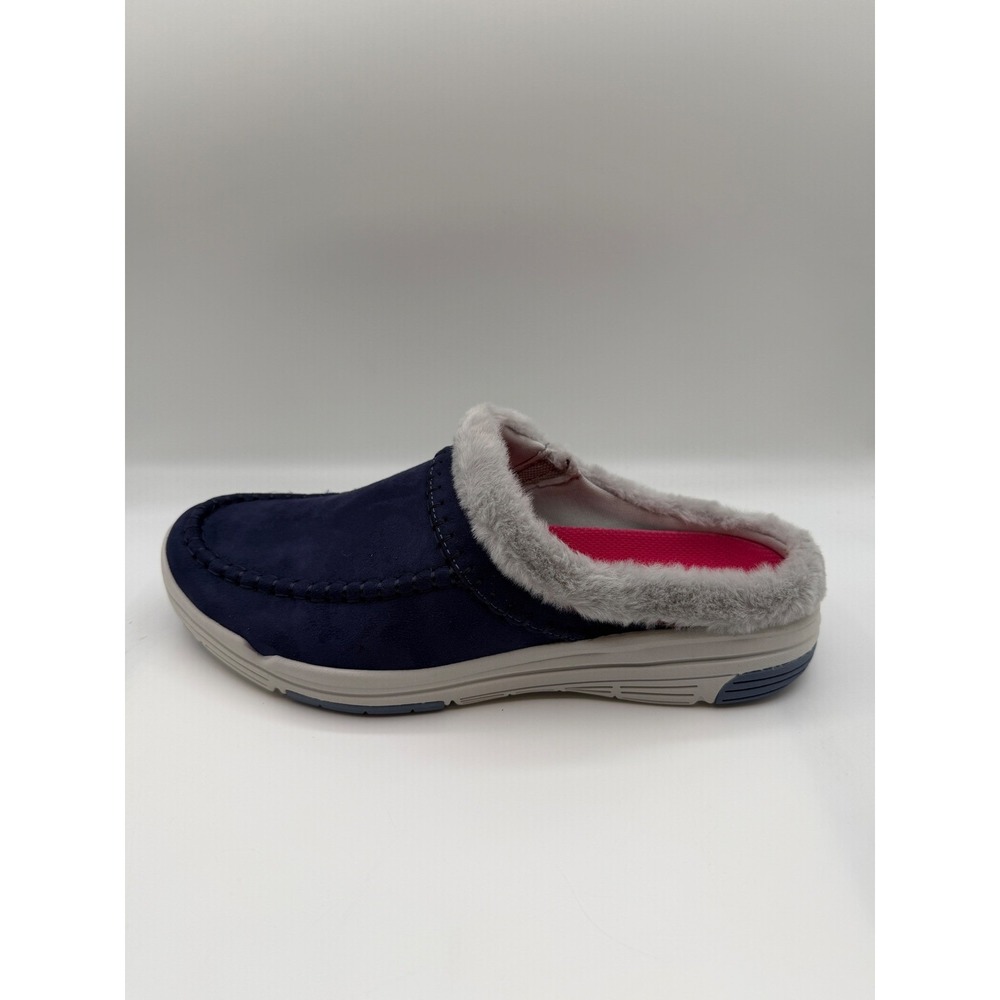 Ryka Arrow Mules Women's 12 W, EU 43, Navy Blue Faux Fur Trim Comfort Slip On